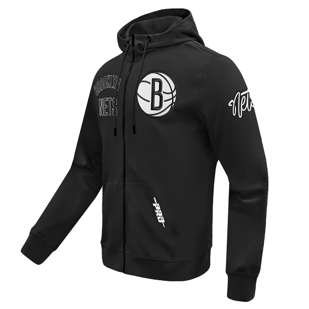 NBA BROOKLYN NETS CLASSIC WIND SUIT MEN'S WOVEN FULL ZIP PULLOVER HOODIE (BLACK) - Image 2