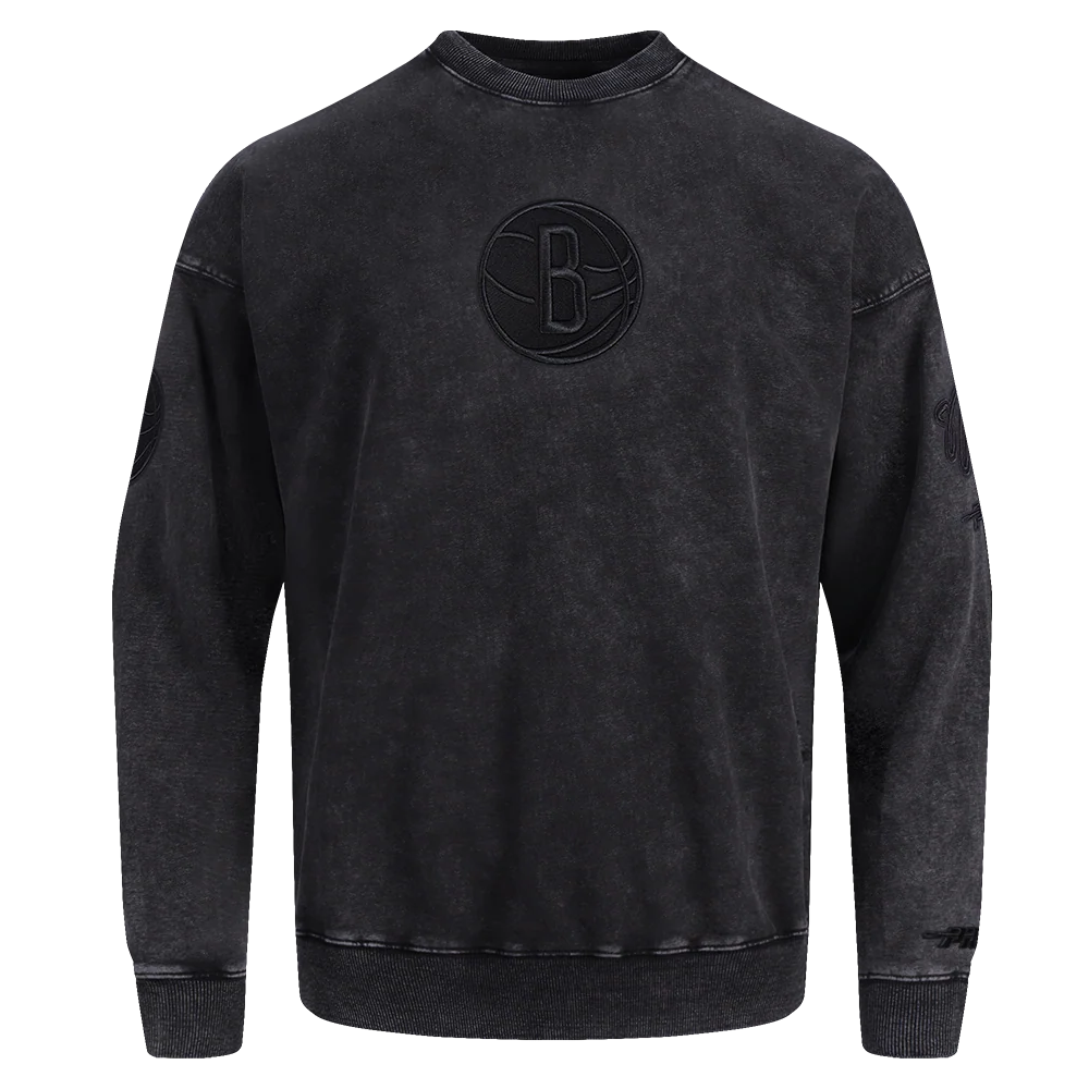 NBA BROOKLYN NETS WASHED CLASSIC MEN'S ENZYME WASH DROP SHOULDER FT (WASHED BLACK)