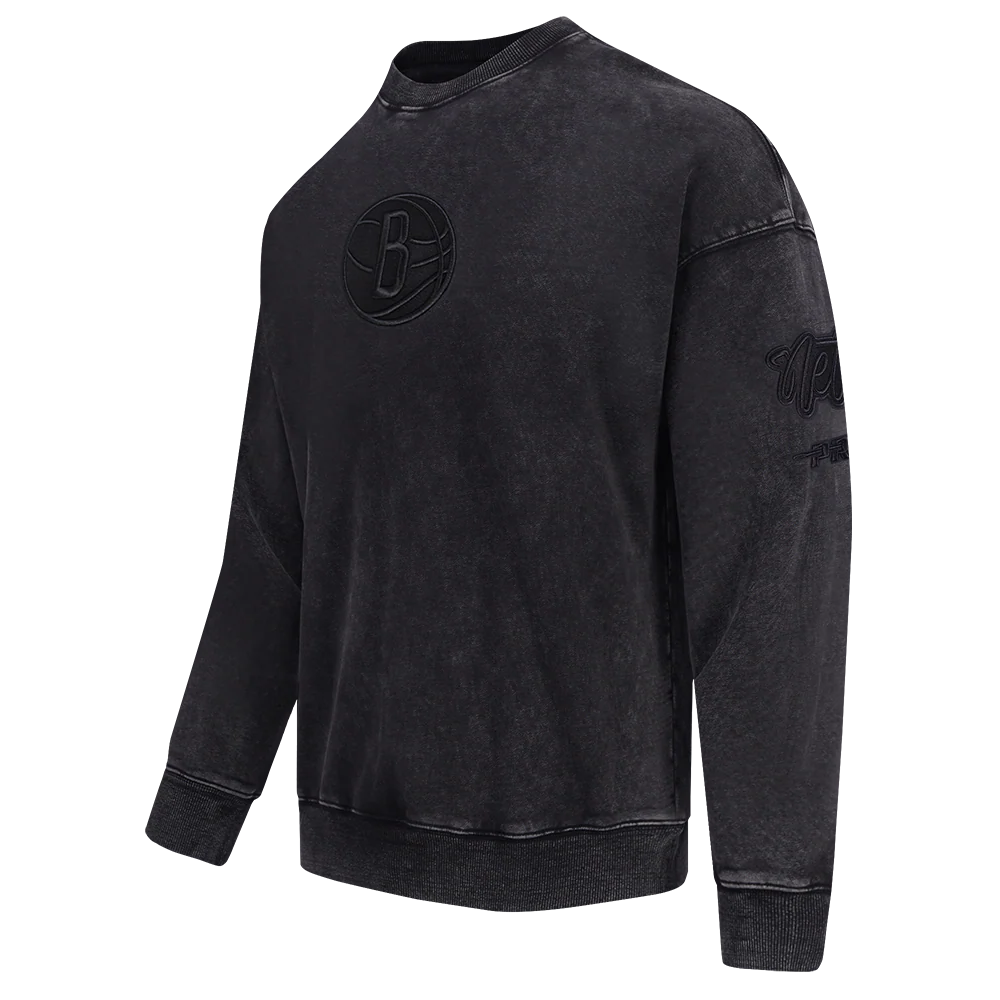 NBA BROOKLYN NETS WASHED CLASSIC MEN'S ENZYME WASH DROP SHOULDER FT (WASHED BLACK) - Image 2