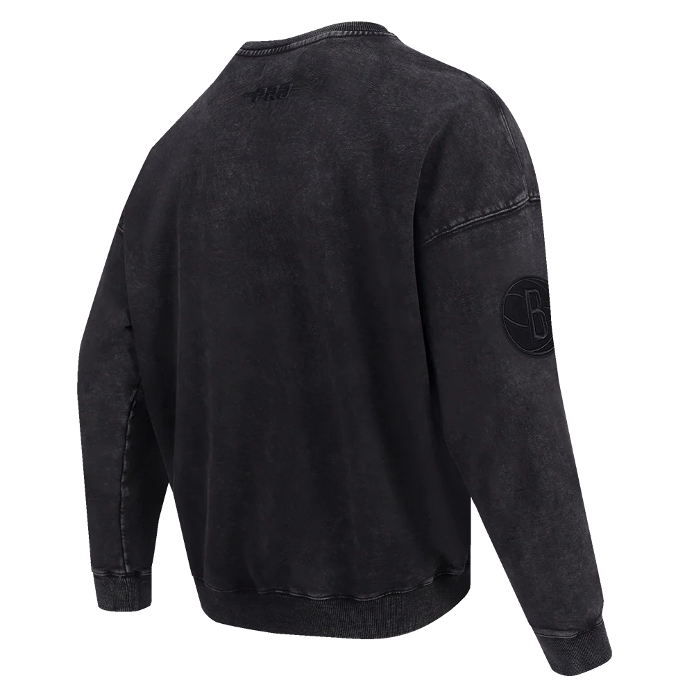 NBA BROOKLYN NETS WASHED CLASSIC MEN'S ENZYME WASH DROP SHOULDER FT (WASHED BLACK) - Image 4