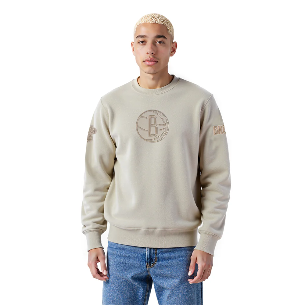 NBA BROOKLYN NETS NEUTRAL MEN'S DROP SHOULDER FLC CREWNECK (TAUPE)