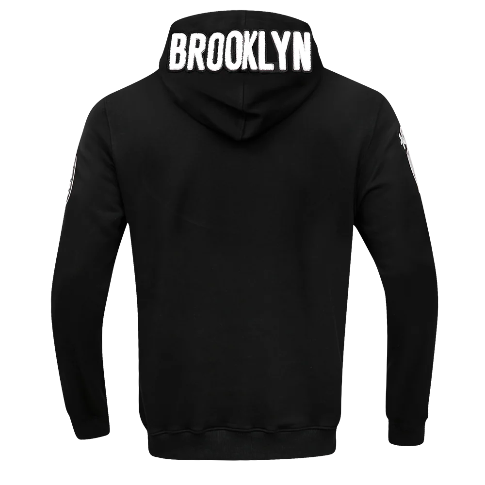 NBA BROOKLYN NETS CLASSIC CHENILLE MEN'S FULL ZIP PULLOVER HOODIE (BLACK) - Image 4