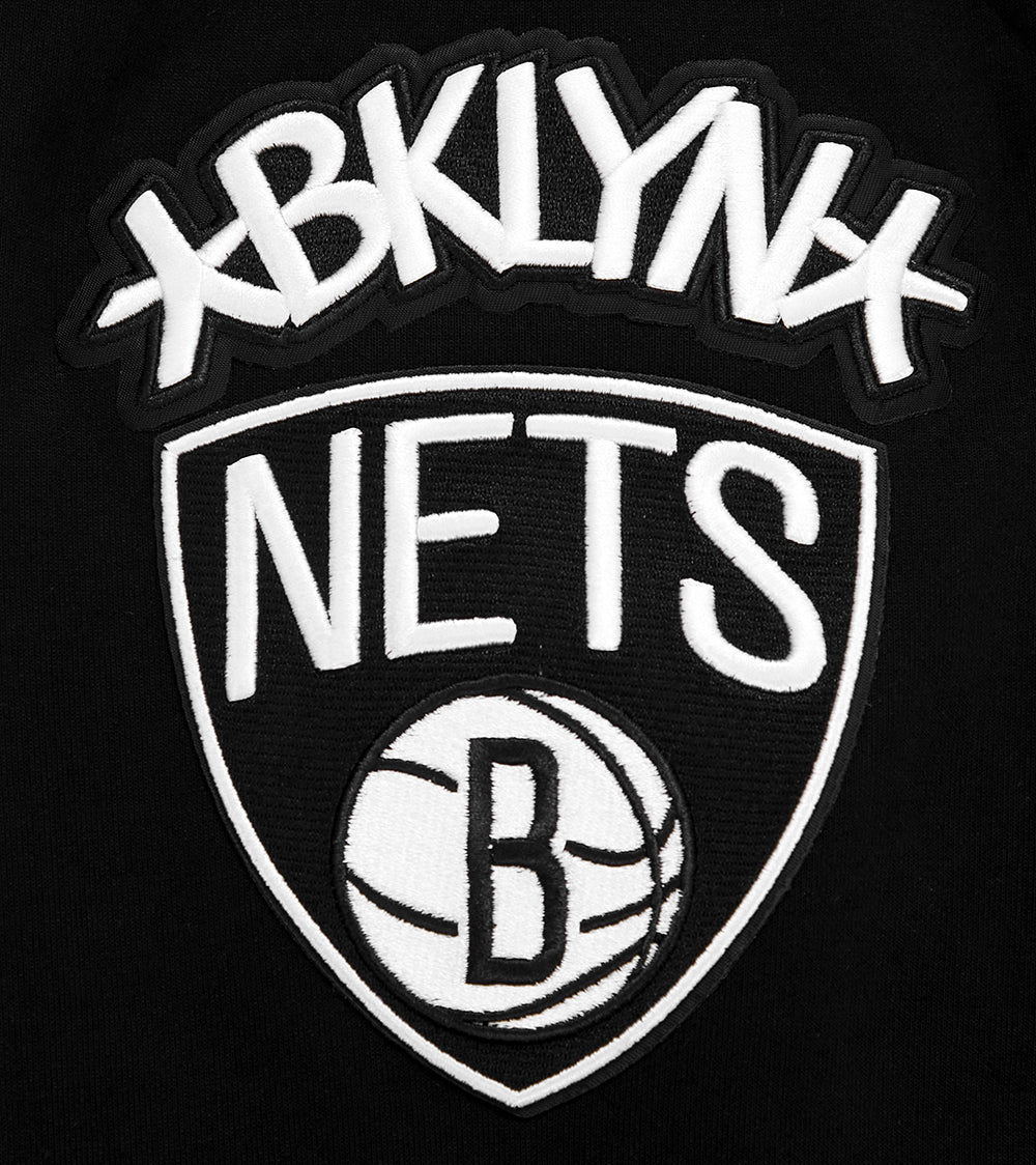 NBA BROOKLYN NETS CLASSIC CHENILLE MEN'S FULL ZIP PULLOVER HOODIE (BLACK) - Image 6