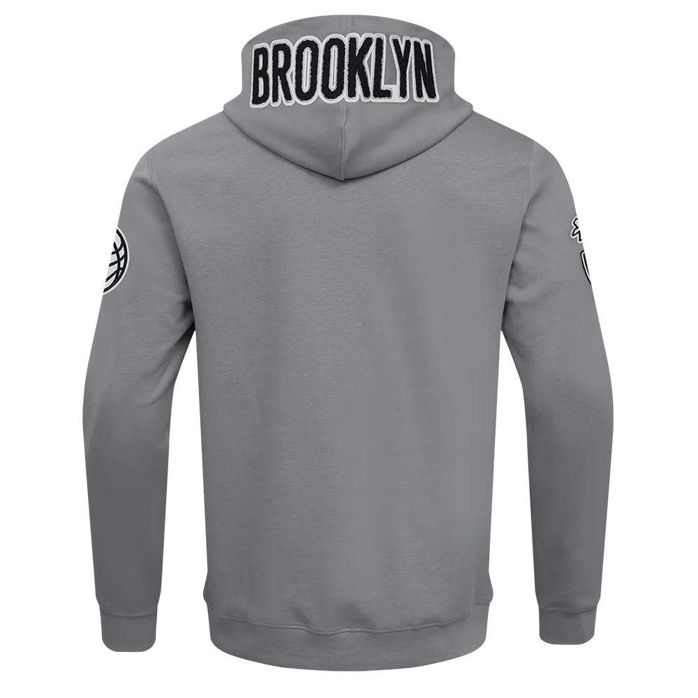 NBA BROOKLYN NETS CLASSIC CHENILLE MEN'S FULL ZIP PULLOVER HOODIE (GRAY) - Image 3
