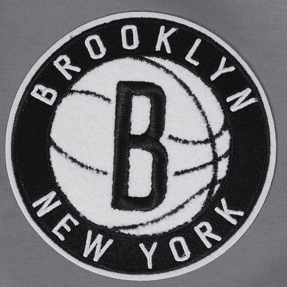NBA BROOKLYN NETS CLASSIC CHENILLE MEN'S FULL ZIP PULLOVER HOODIE (GRAY) - Image 5