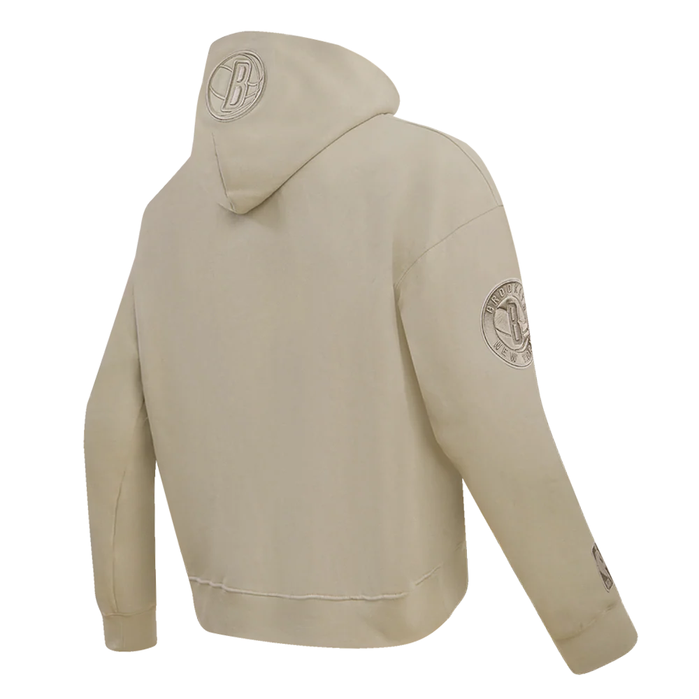 NBA BROOKLYN NETS NEUTRAL DROP SHOULDER FLEECE PULLOVER HOODIE (TAUPE) - Image 3