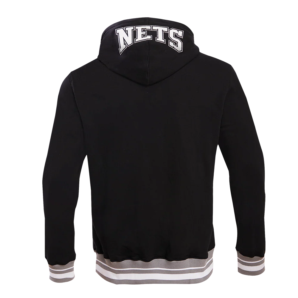 NBA BROOKLYN NETS CREST EMBLEM MEN'S RIB PO HOODIE (BLACK/GRAY) - Image 4