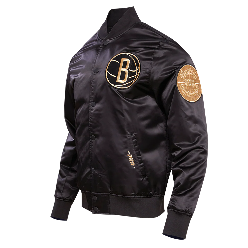 NBA BROOKLYN NETS GOLD LOGO SATIN JACKET (BLACK) - Image 2