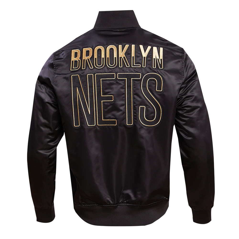 NBA BROOKLYN NETS GOLD LOGO SATIN JACKET (BLACK) - Image 3