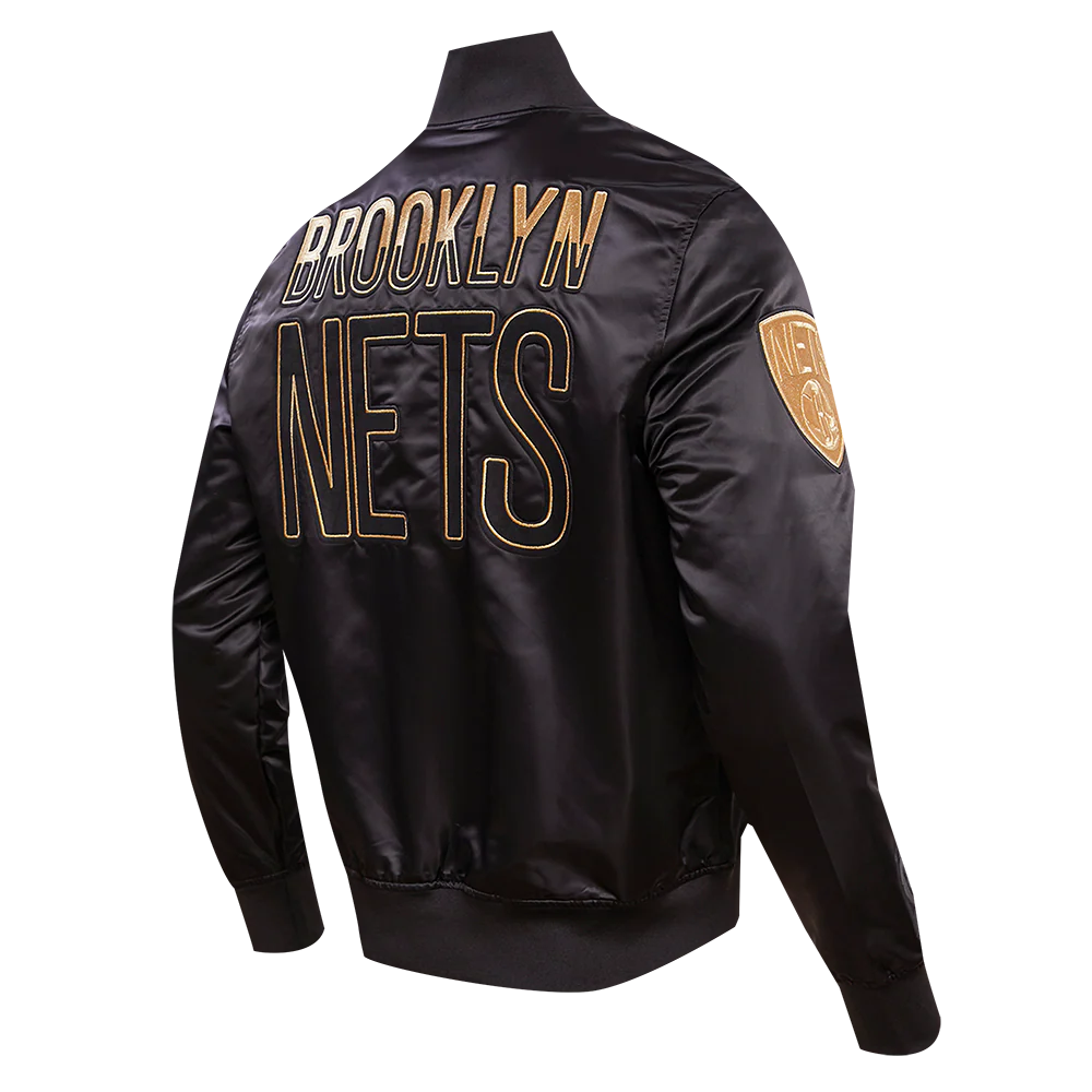 NBA BROOKLYN NETS GOLD LOGO SATIN JACKET (BLACK) - Image 4