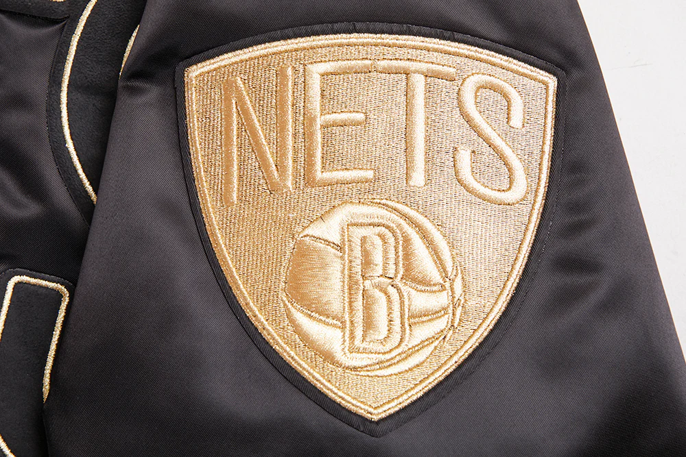 NBA BROOKLYN NETS GOLD LOGO SATIN JACKET (BLACK) - Image 6