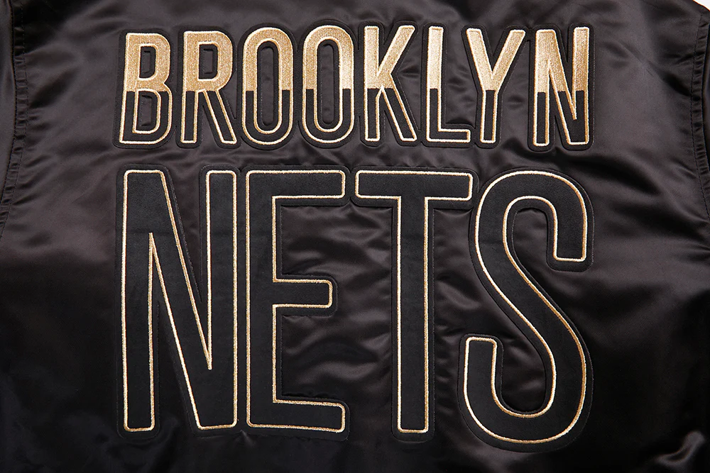 NBA BROOKLYN NETS GOLD LOGO SATIN JACKET (BLACK) - Image 8