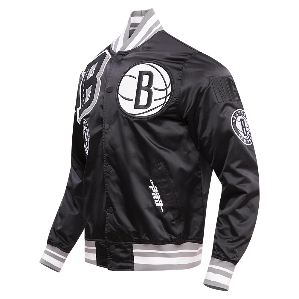 NBA BROOKLYN NETS MASHUP MEN'S RIB SATIN JACKET (BLACK/GRAY) - Image 2