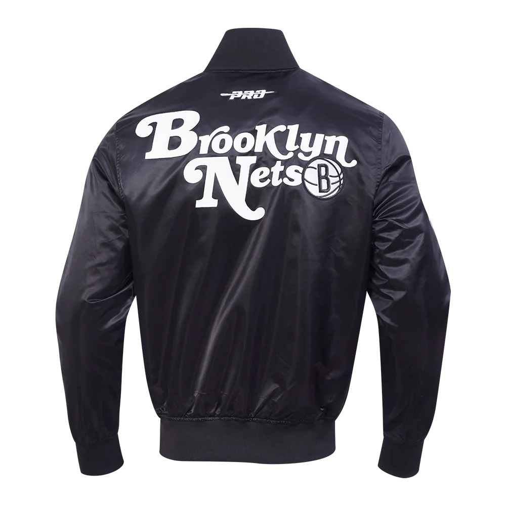 NBA BROOKLYN NETS SOUVENIR MEN'S SATIN JACKET (BLACK) - Image 3