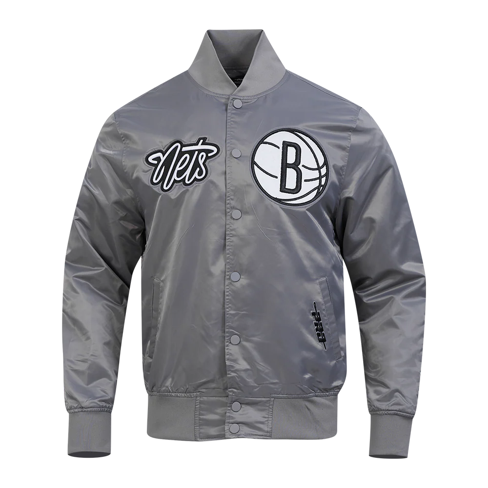 NBA BROOKLYN NETS SOUVENIR MEN'S SATIN JACKET (GRAY)