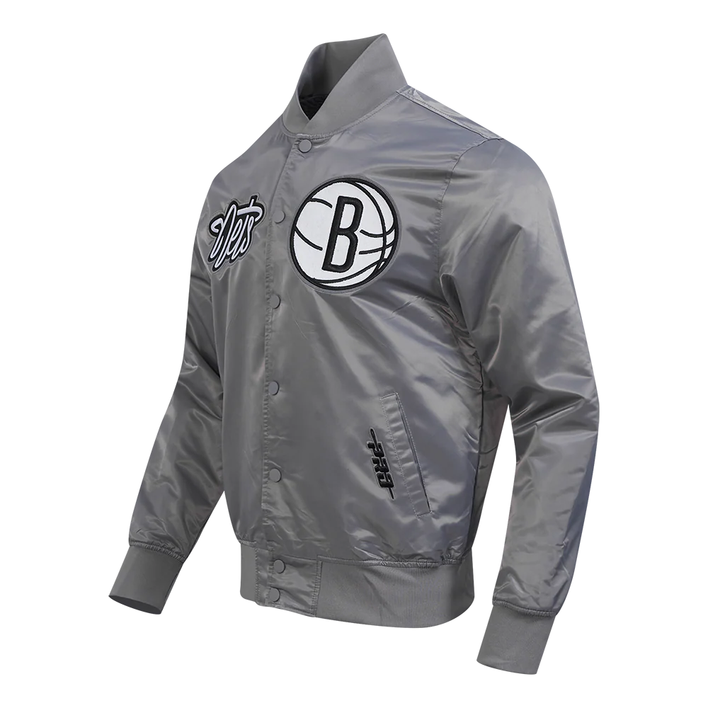 NBA BROOKLYN NETS SOUVENIR MEN'S SATIN JACKET (GRAY) - Image 2