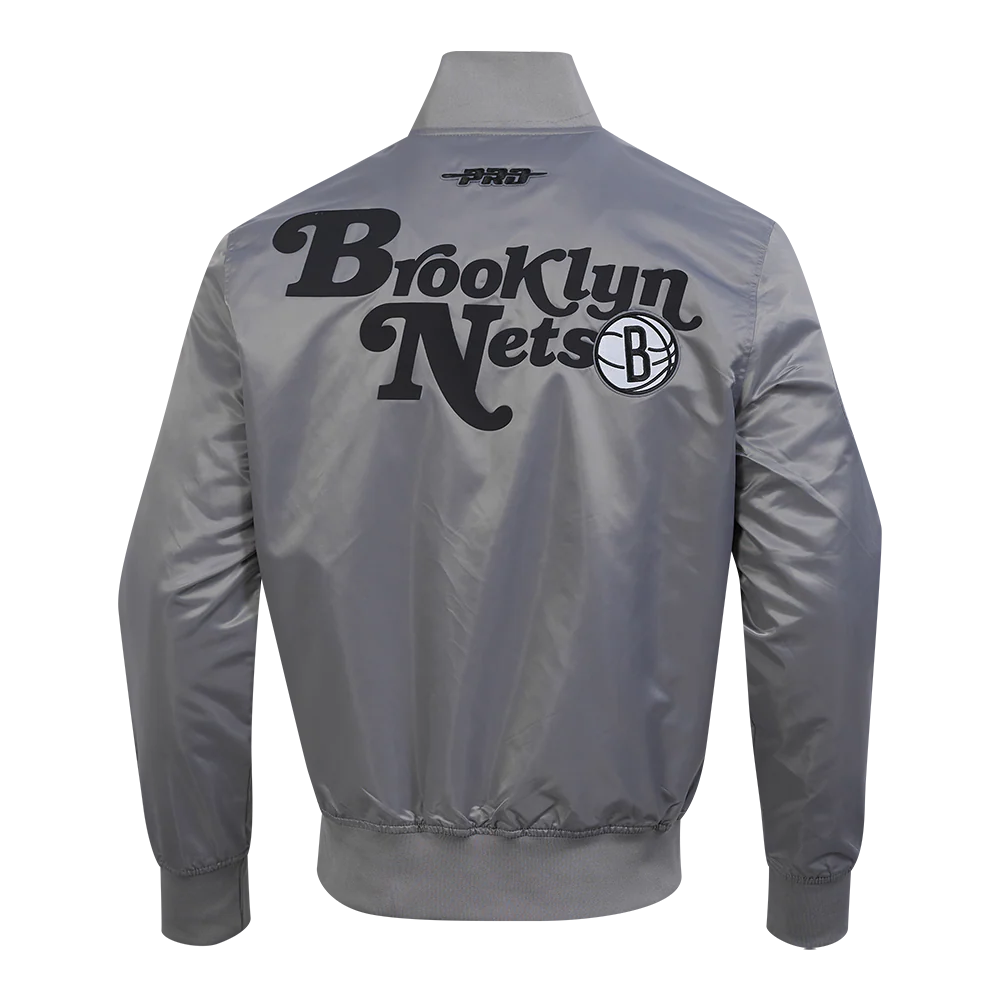 NBA BROOKLYN NETS SOUVENIR MEN'S SATIN JACKET (GRAY) - Image 3