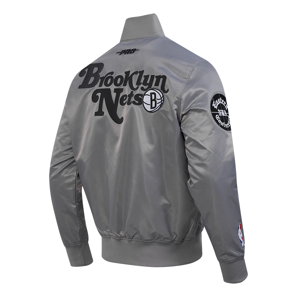 NBA BROOKLYN NETS SOUVENIR MEN'S SATIN JACKET (GRAY) - Image 4