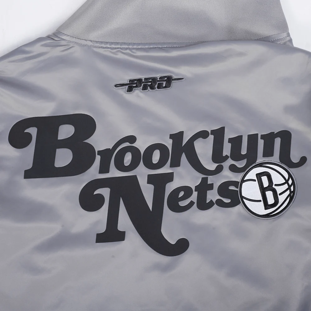 NBA BROOKLYN NETS SOUVENIR MEN'S SATIN JACKET (GRAY) - Image 6