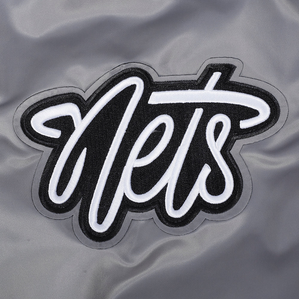 NBA BROOKLYN NETS SOUVENIR MEN'S SATIN JACKET (GRAY) - Image 8