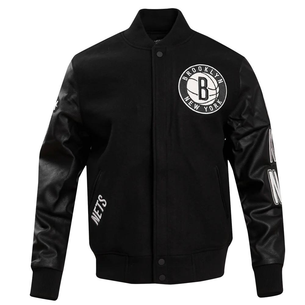 NBA BROOKLYN NETS CLASSIC WOOL MEN'S VARSITY JACKET (BLACK)