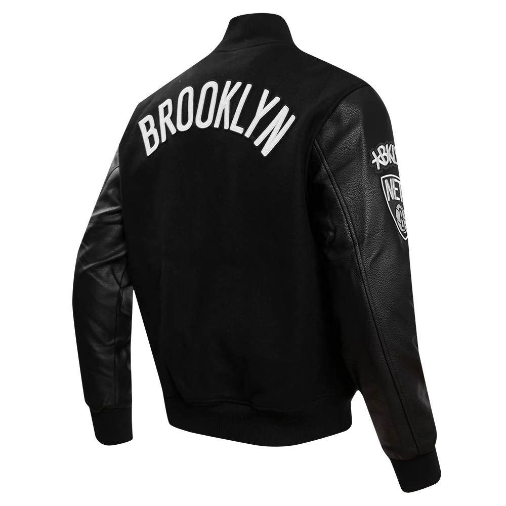 NBA BROOKLYN NETS CLASSIC WOOL MEN'S VARSITY JACKET (BLACK) - Image 3