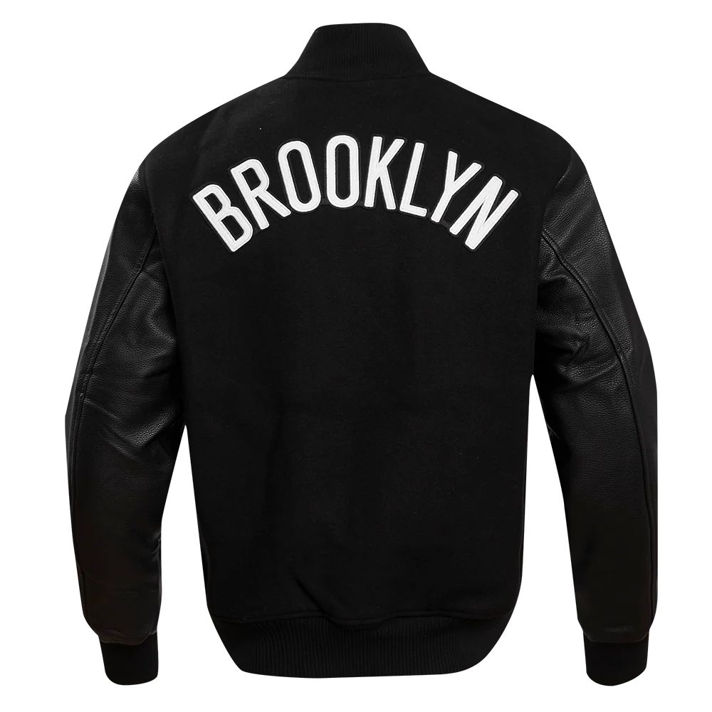 NBA BROOKLYN NETS CLASSIC WOOL MEN'S VARSITY JACKET (BLACK) - Image 4