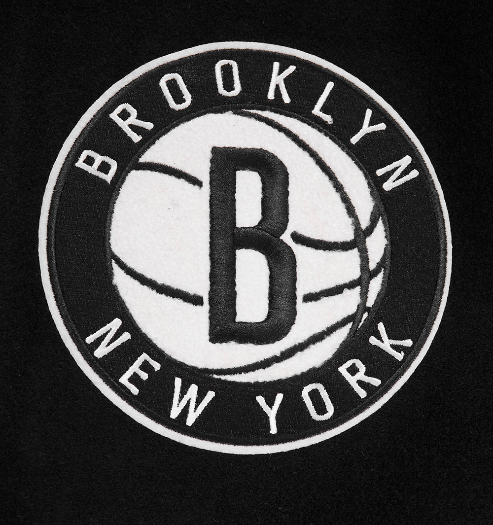 NBA BROOKLYN NETS CLASSIC WOOL MEN'S VARSITY JACKET (BLACK) - Image 7