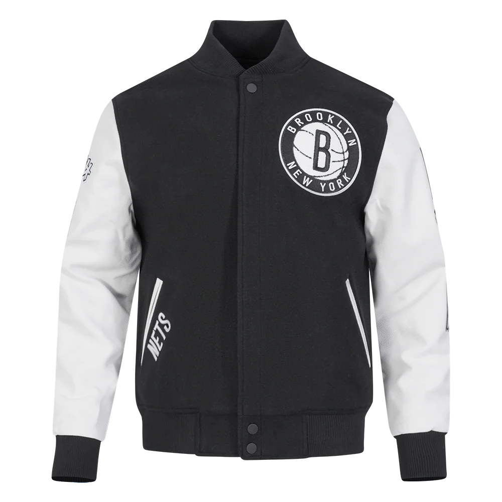 NBA BROOKLYN NETS CLASSIC WOOL MEN'S VARSITY JACKET (BLACK/WHITE)