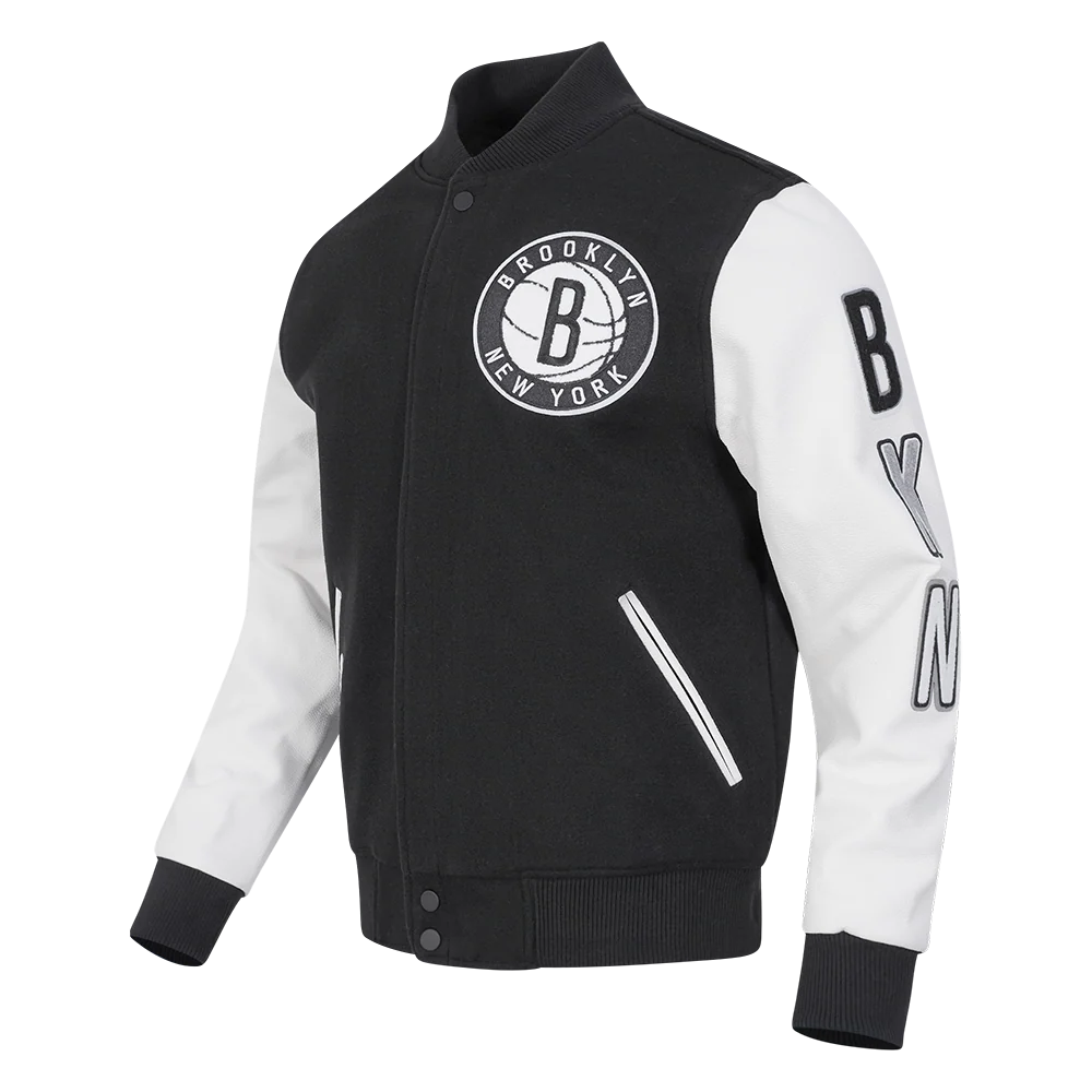 NBA BROOKLYN NETS CLASSIC WOOL MEN'S VARSITY JACKET (BLACK/WHITE) - Image 2