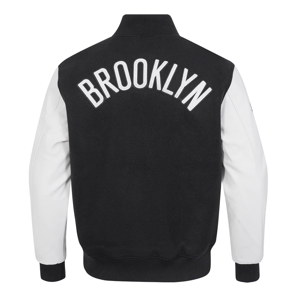 NBA BROOKLYN NETS CLASSIC WOOL MEN'S VARSITY JACKET (BLACK/WHITE) - Image 3