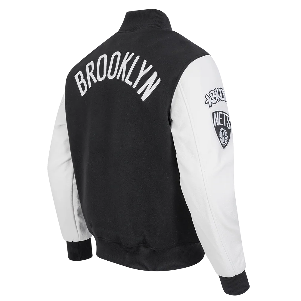 NBA BROOKLYN NETS CLASSIC WOOL MEN'S VARSITY JACKET (BLACK/WHITE) - Image 4