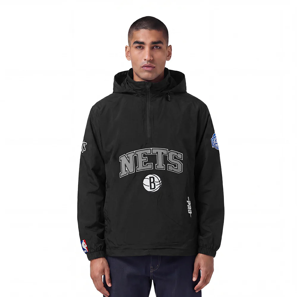 NBA BROOKLYN NETS PRE GAME MEN'S JACKET (BLACK) - Image 2