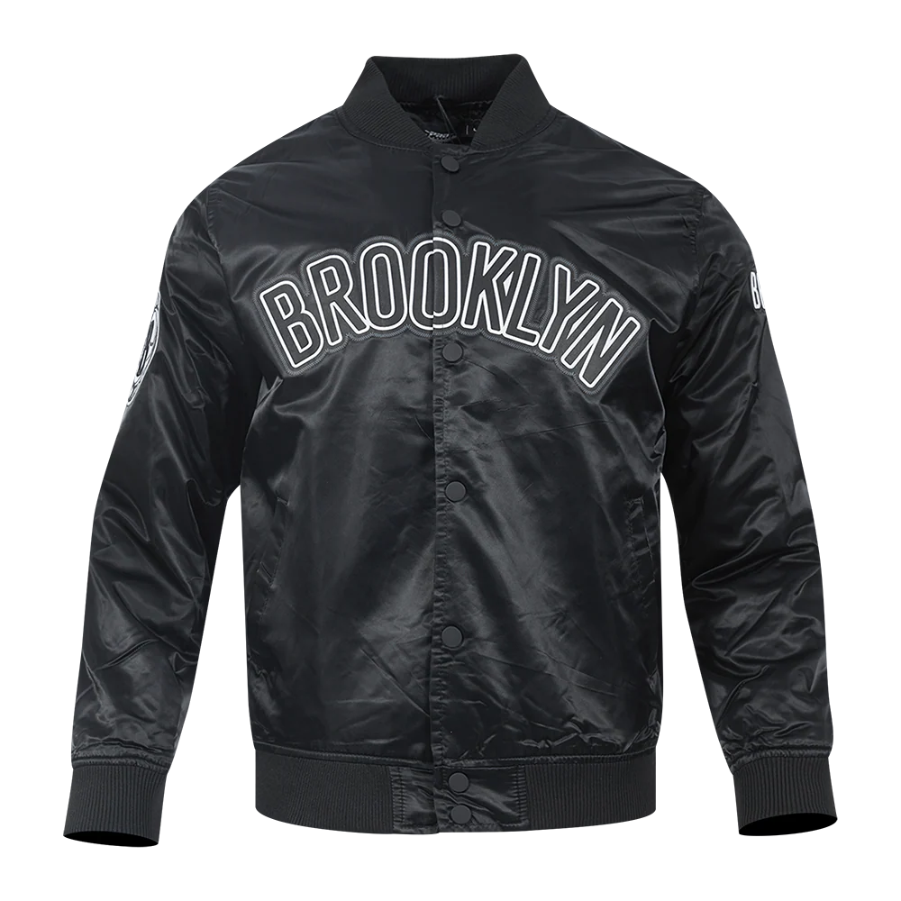 NBA BROOKLYN NETS BIG LOGO MEN'S SATIN JACKET (BLACK)