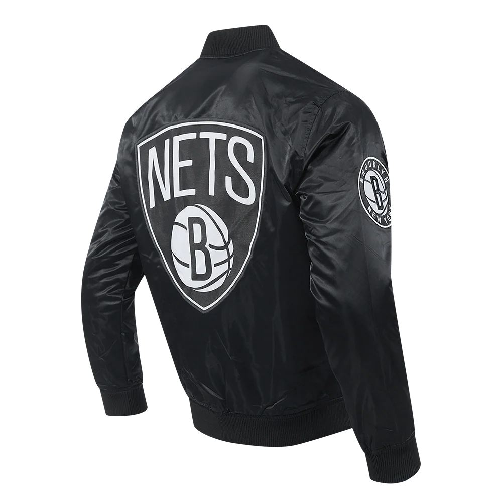 NBA BROOKLYN NETS BIG LOGO MEN'S SATIN JACKET (BLACK) - Image 3