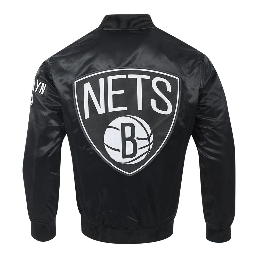 NBA BROOKLYN NETS BIG LOGO MEN'S SATIN JACKET (BLACK) - Image 4