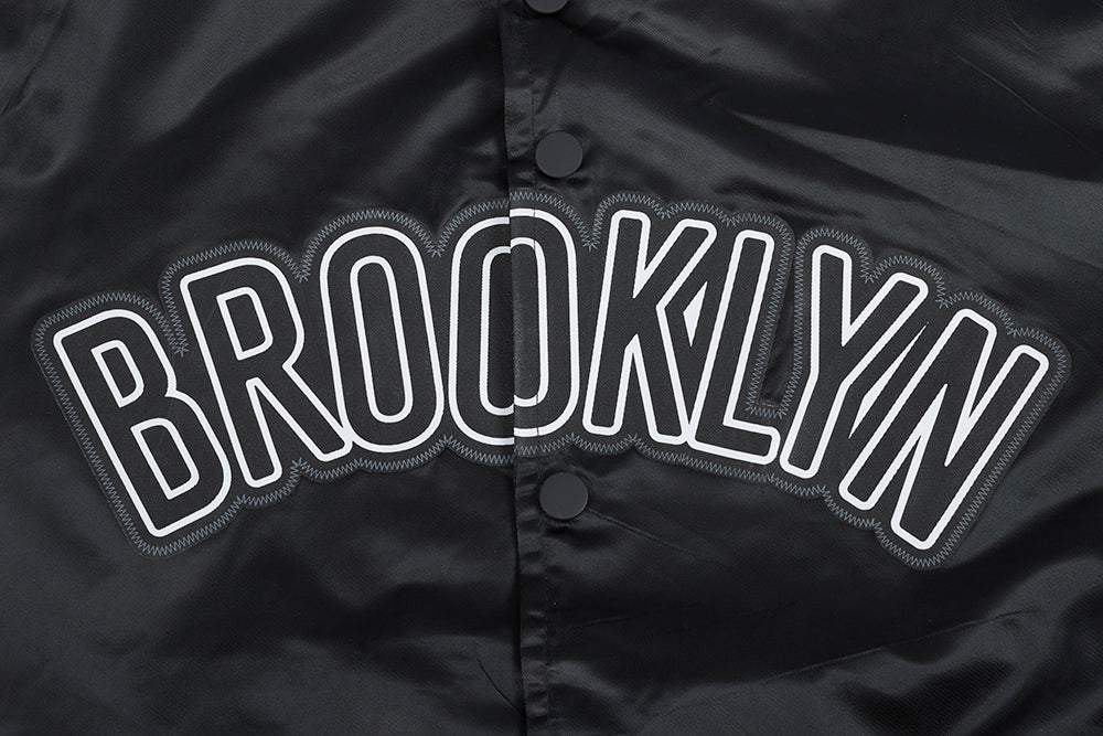 NBA BROOKLYN NETS BIG LOGO MEN'S SATIN JACKET (BLACK) - Image 5