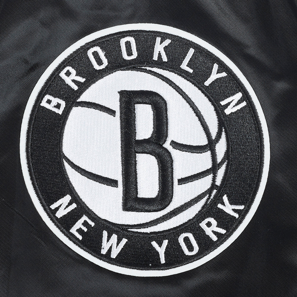 NBA BROOKLYN NETS BIG LOGO MEN'S SATIN JACKET (BLACK) - Image 6