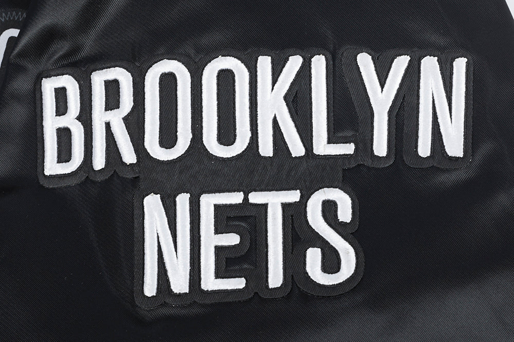 NBA BROOKLYN NETS BIG LOGO MEN'S SATIN JACKET (BLACK) - Image 7