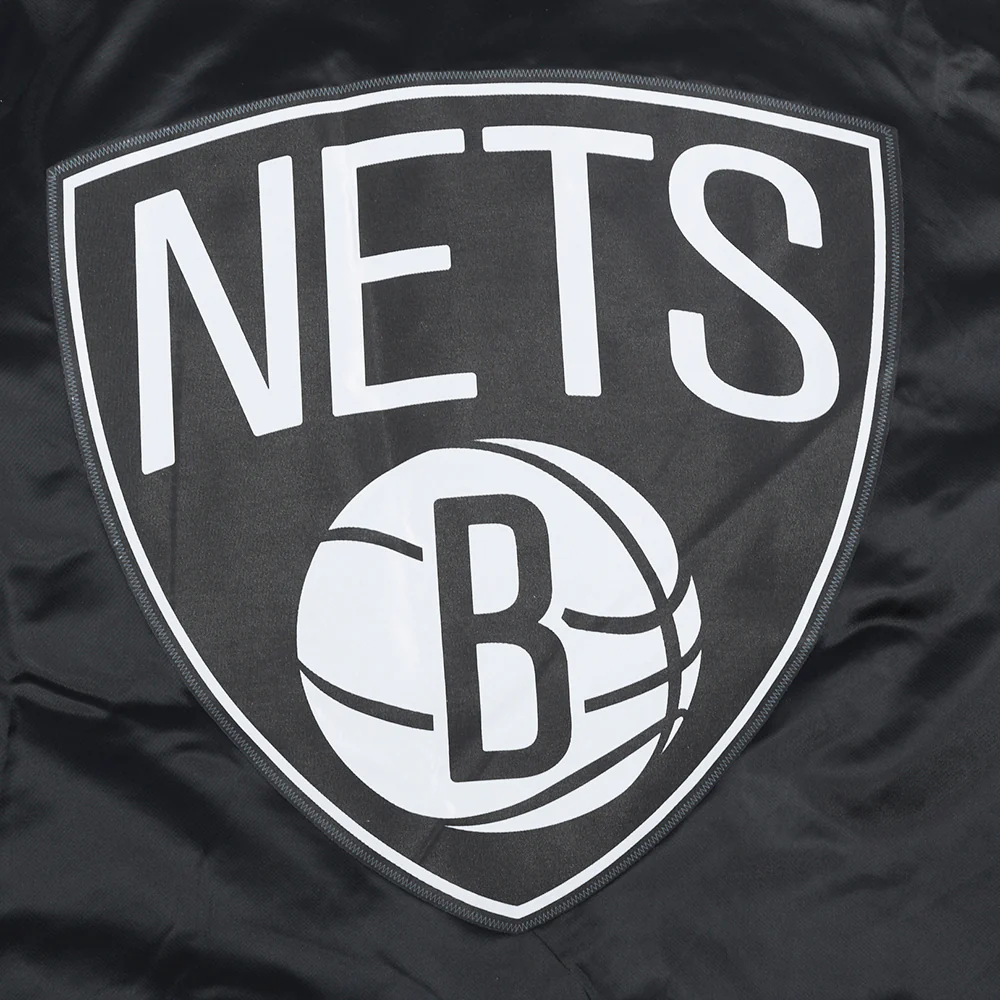 NBA BROOKLYN NETS BIG LOGO MEN'S SATIN JACKET (BLACK) - Image 8