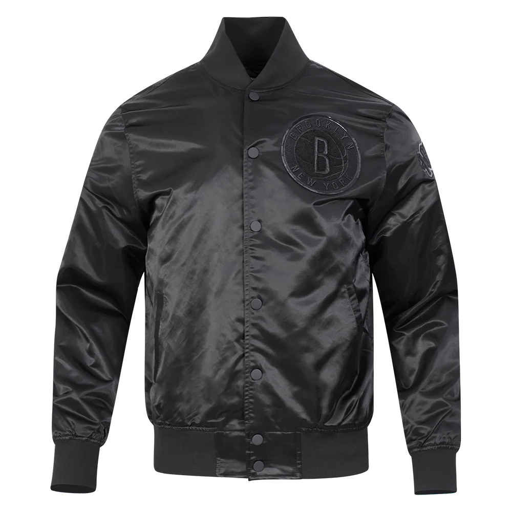 NBA BROOKLYN NETS TRIPLE BLACK MEN'S SATIN JACKET (BLACK)