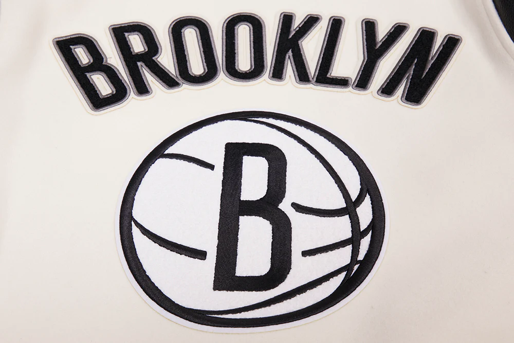 NBA BROOKLYN NETS RETRO CLASSIC MEN'S RIB WOOL VARSITY JACKET (EGGSHELL/ BLACK) - Image 10