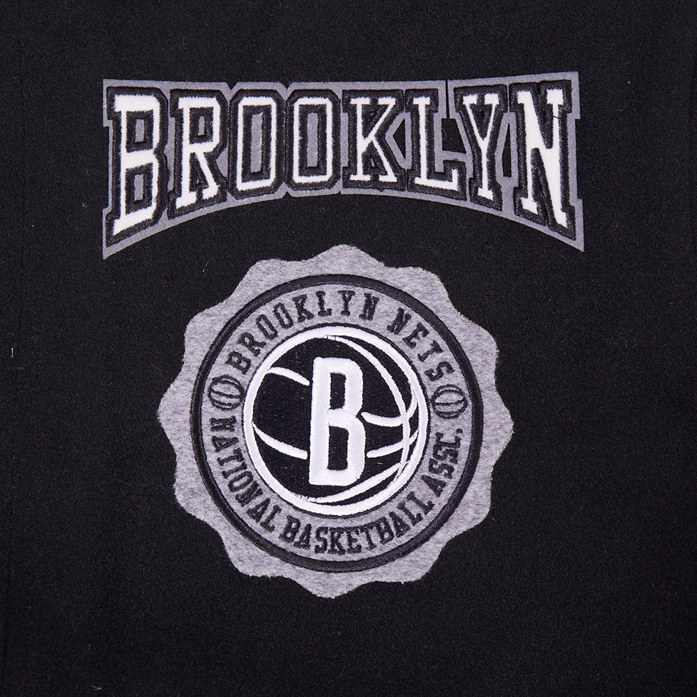 NBA BROOKLYN NETS CREST EMBLEM RIB WOOL VARSITY JACKET (BLACK/GRAY) - Image 10