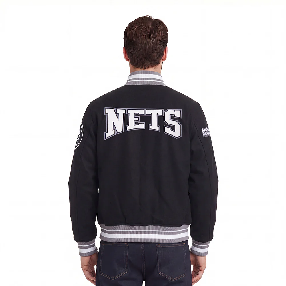 NBA BROOKLYN NETS CREST EMBLEM RIB WOOL VARSITY JACKET (BLACK/GRAY) - Image 2