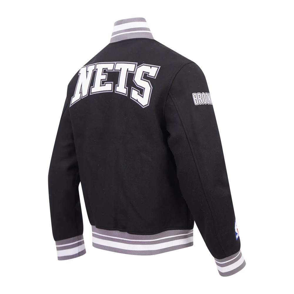 NBA BROOKLYN NETS CREST EMBLEM RIB WOOL VARSITY JACKET (BLACK/GRAY) - Image 4