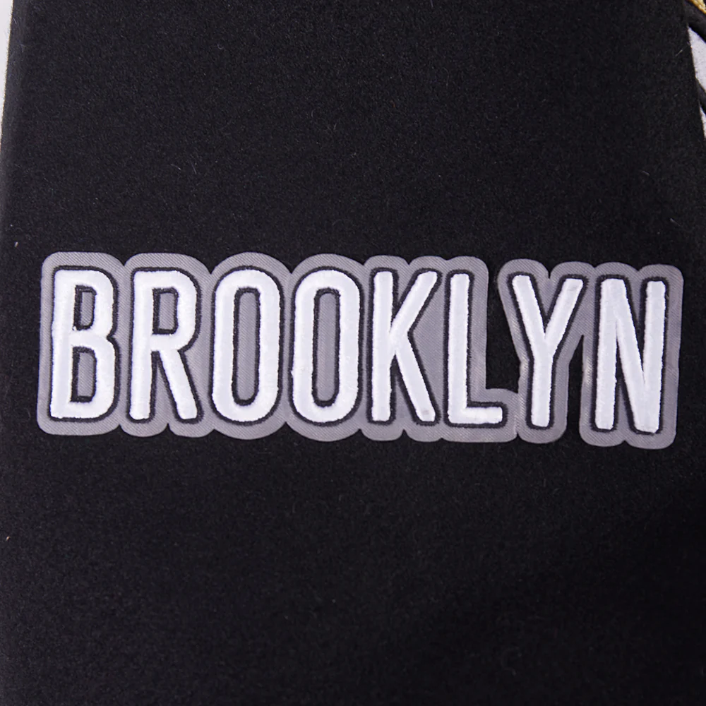 NBA BROOKLYN NETS CREST EMBLEM RIB WOOL VARSITY JACKET (BLACK/GRAY) - Image 6
