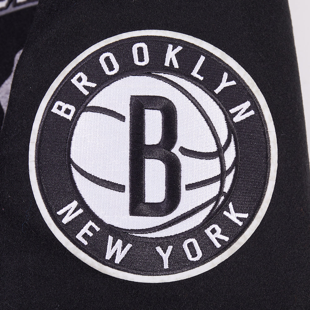 NBA BROOKLYN NETS CREST EMBLEM RIB WOOL VARSITY JACKET (BLACK/GRAY) - Image 7
