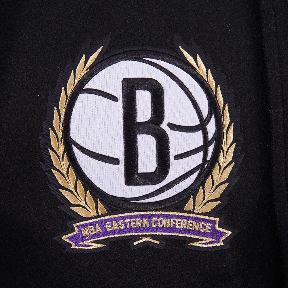 NBA BROOKLYN NETS CREST EMBLEM RIB WOOL VARSITY JACKET (BLACK/GRAY) - Image 9