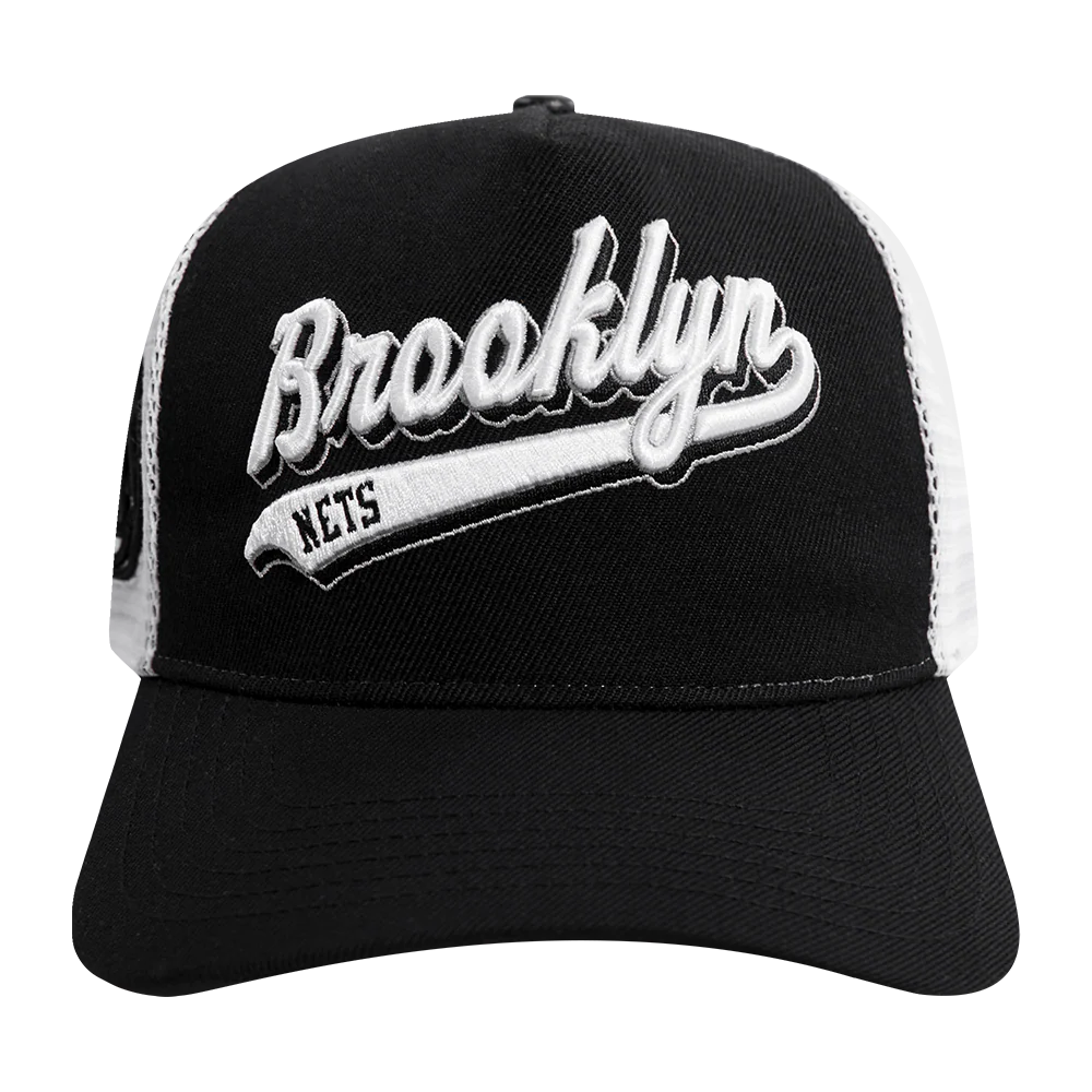 NBA BROOKLYN NETS SCRIPT TAIL TRUCKER HAT (BLACK)