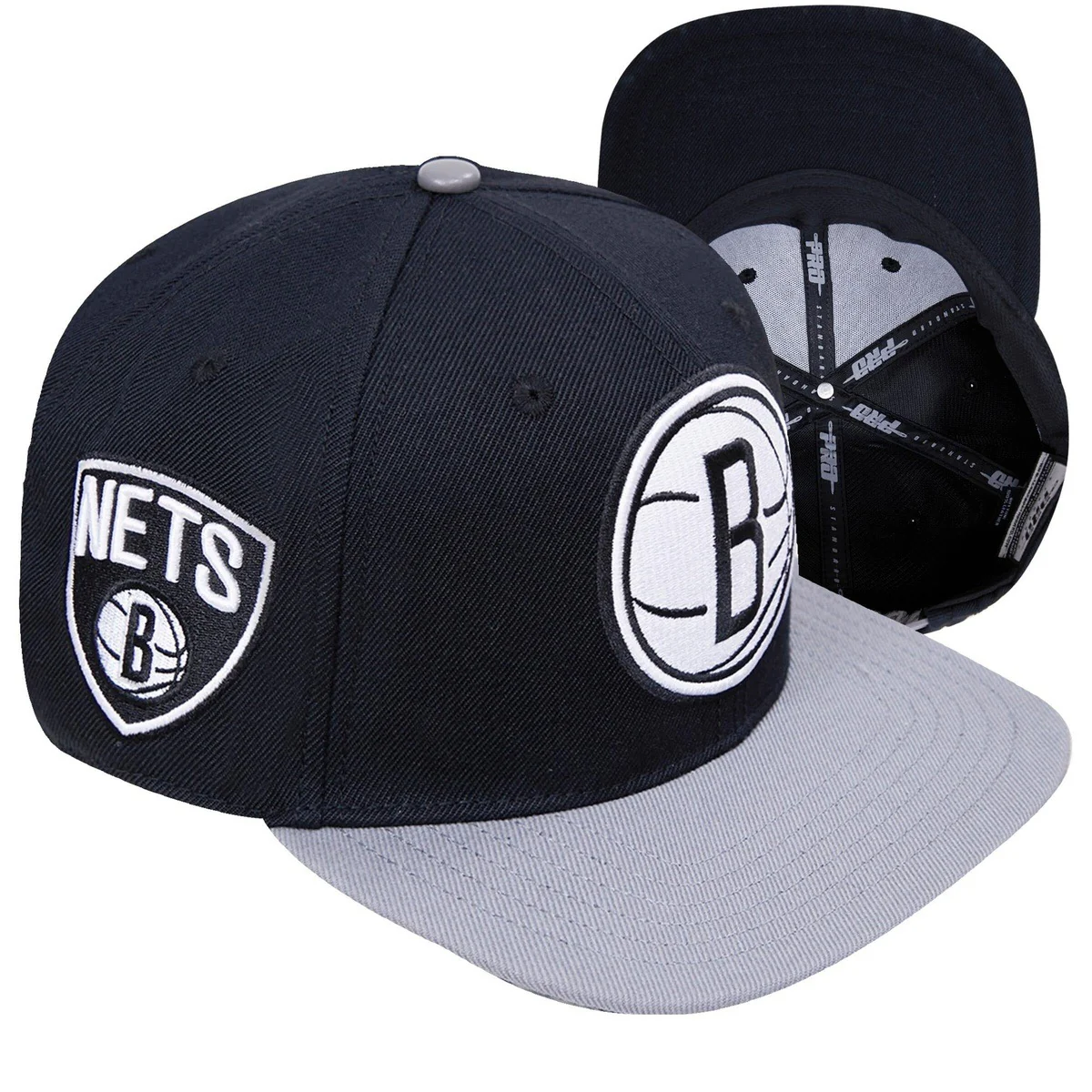 NBA BROOKLYN NETS RETRO CLASSIC UNISEX PRIMARY LOGO WOOL SNAPBACK HAT (BLACK/GREY) - Image 6